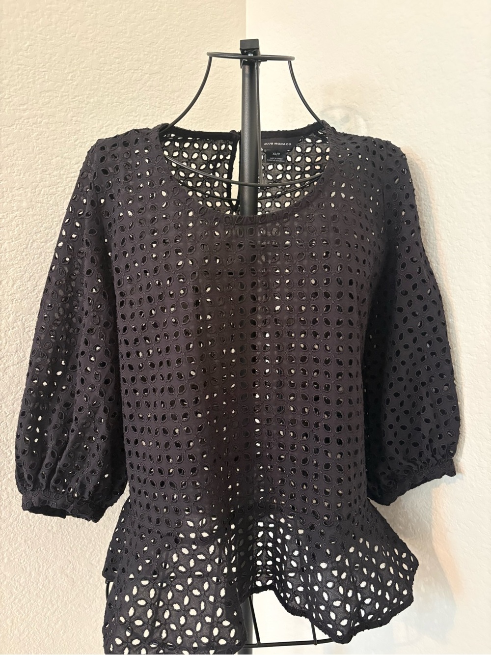 Club Monaco Black Eyelet Peplum Blouse